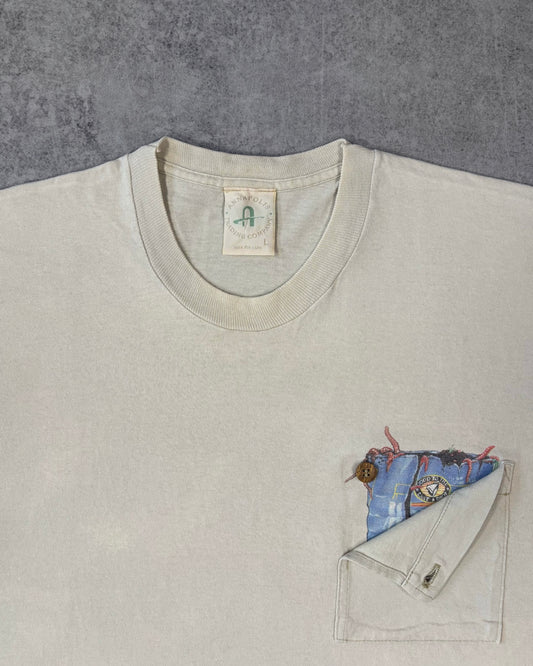 Vintage 1990s Annapolis Trading Company Fishing Graphic Pocket T-Shirt – Jim Ballard Art – Made in USA Single Stitch
