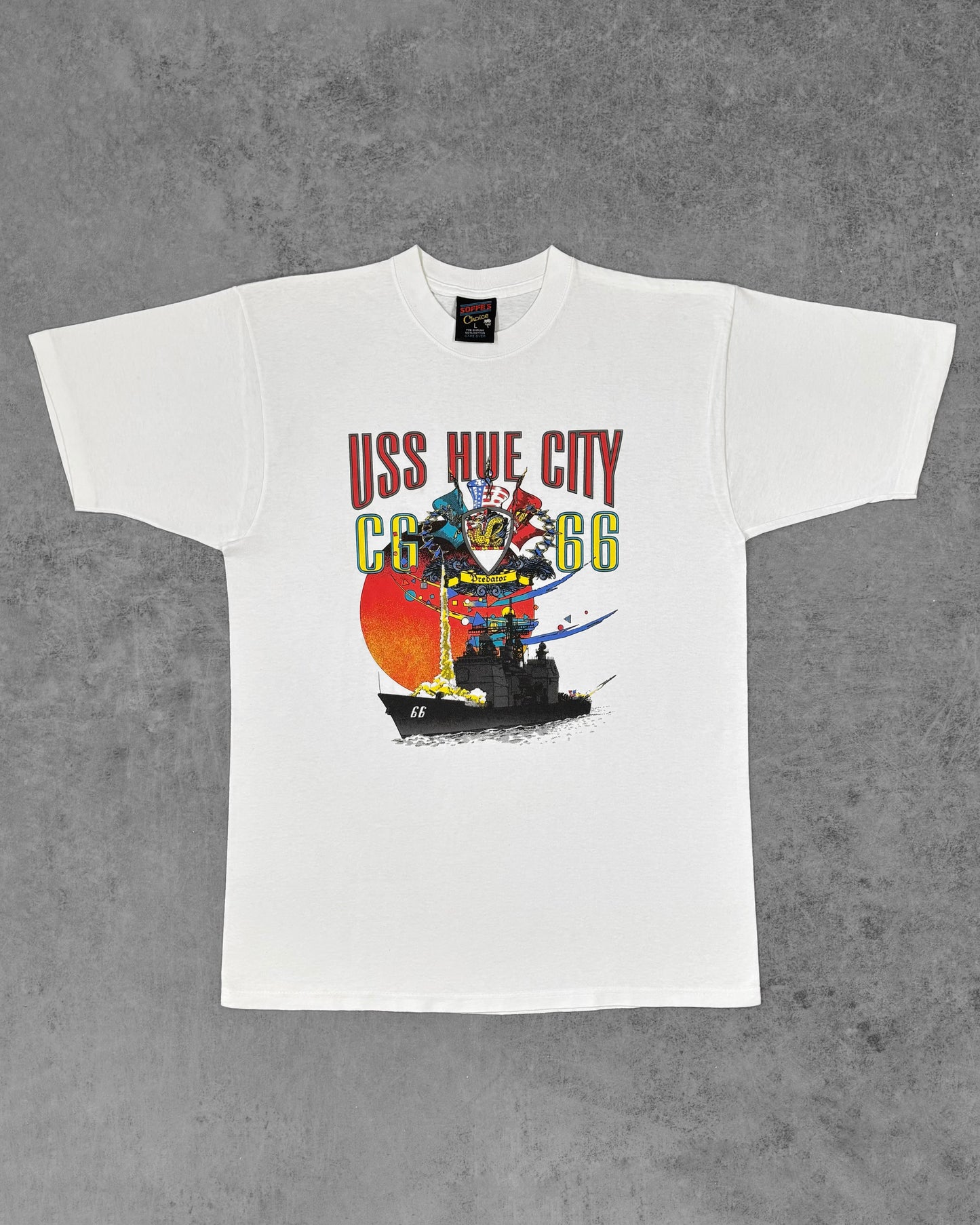 Vintage 1990s USS Hue City CG-66 Navy T-Shirt – Soffe’s Choice – Made in USA – Single Stitch