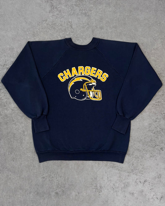 Vintage 1980s Logo 7 San Diego Chargers NFL Crewneck - Made in USA - Navy Raglan