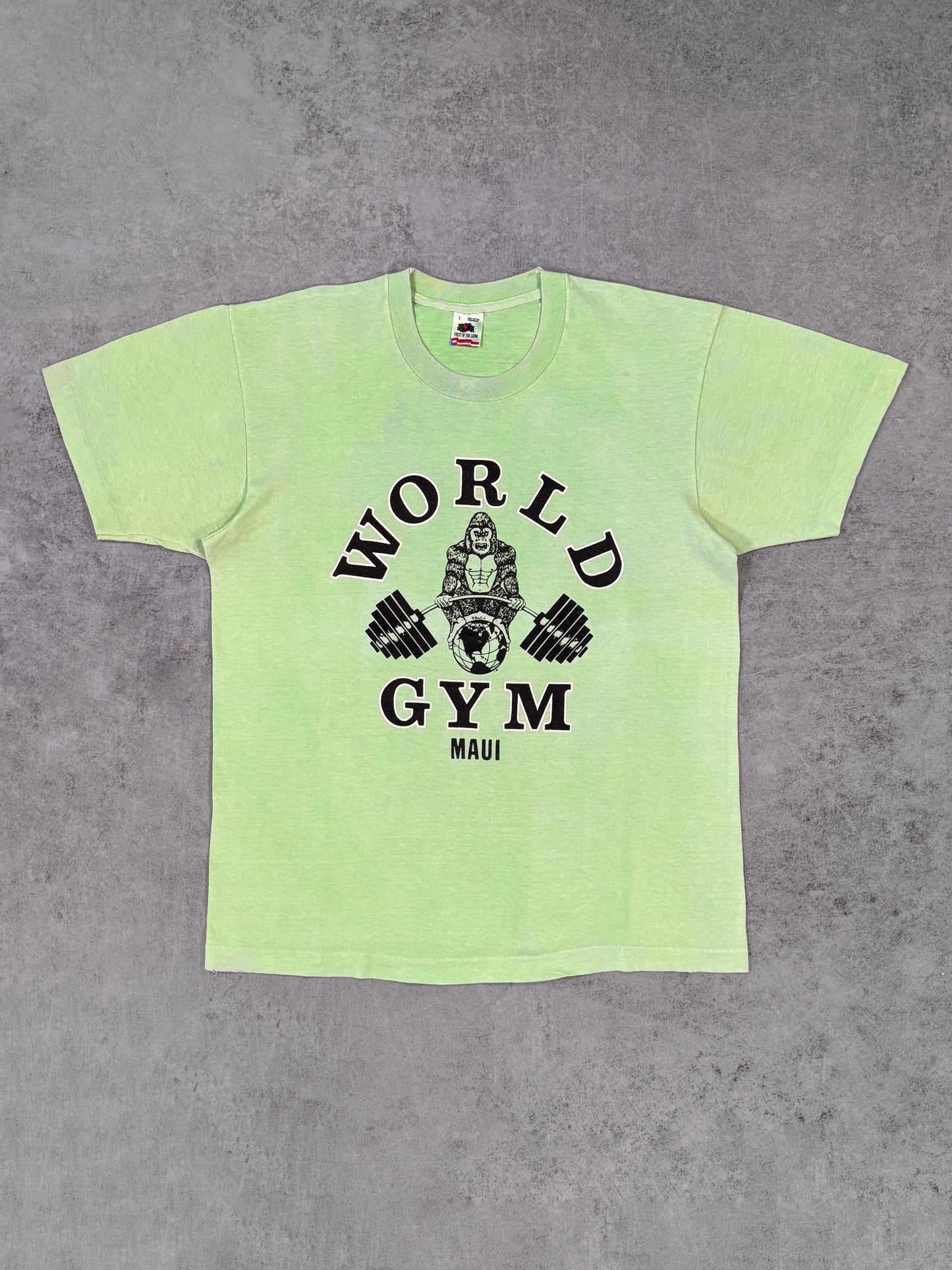 Vintage 1990s World Gym Maui Gorilla T-Shirt - USA Made - Fruit of the Loom - Single Stitch Gym Tee