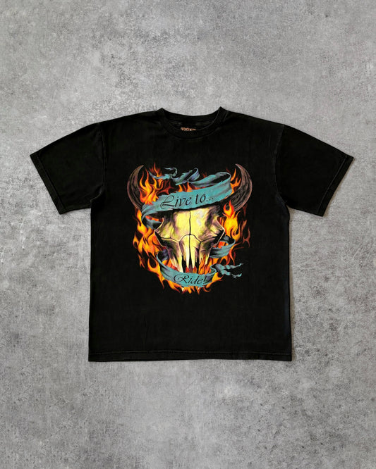 Vintage Late 1990s - Early 2000s “Rive To Ride” Skeleton T-Shirt
