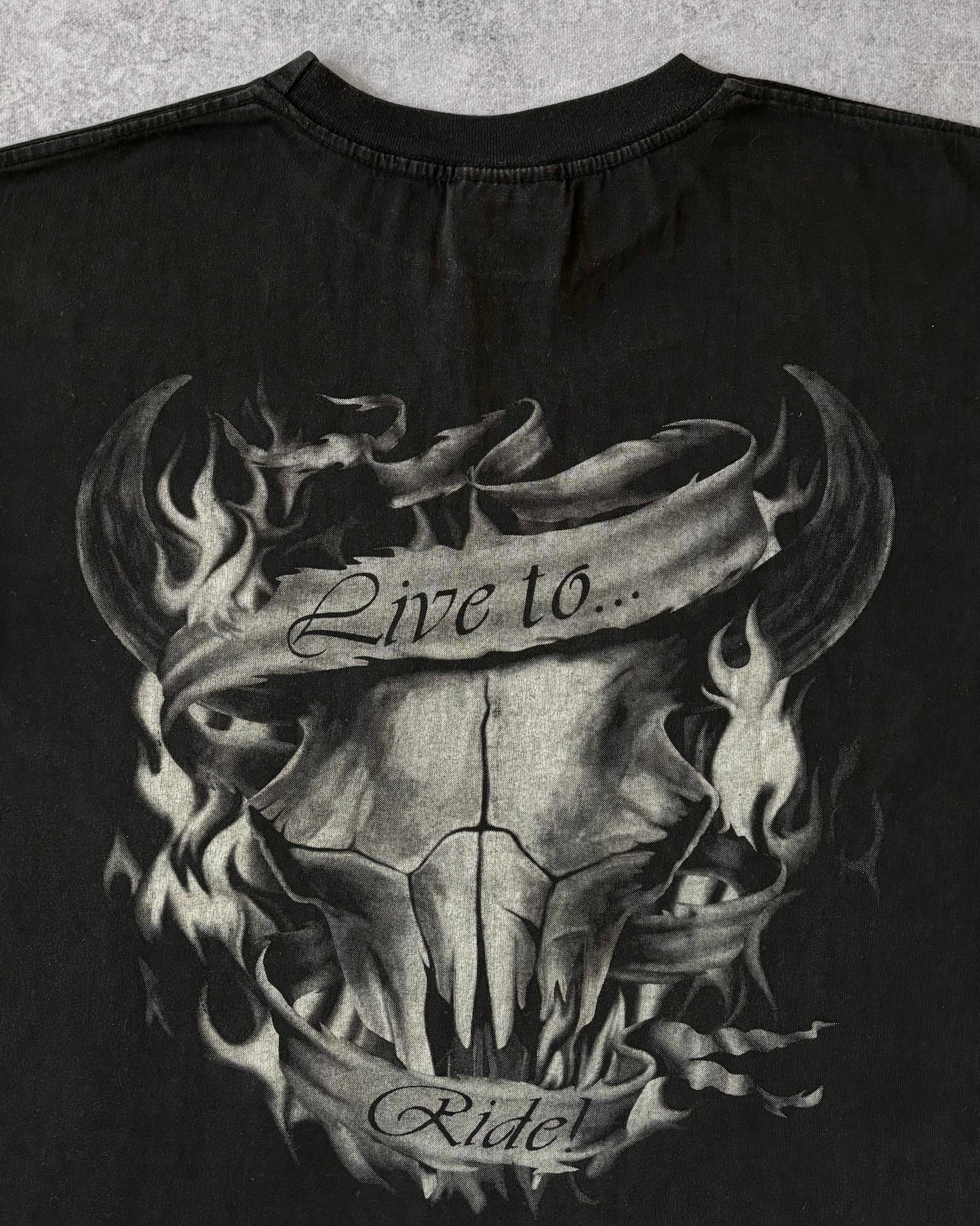 Vintage Late 1990s - Early 2000s “Rive To Ride” Skeleton T-Shirt