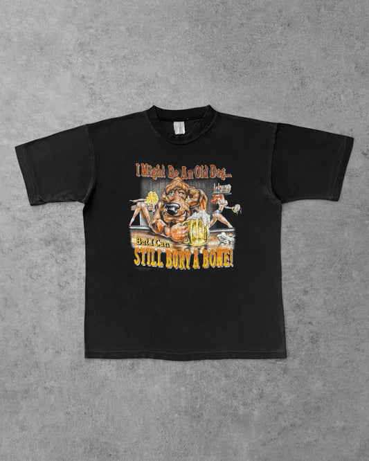 Vintage 1990s “Old Dog Still Bury a Bone” Tee – Funny Graphic – Adult Humor – USA Made
