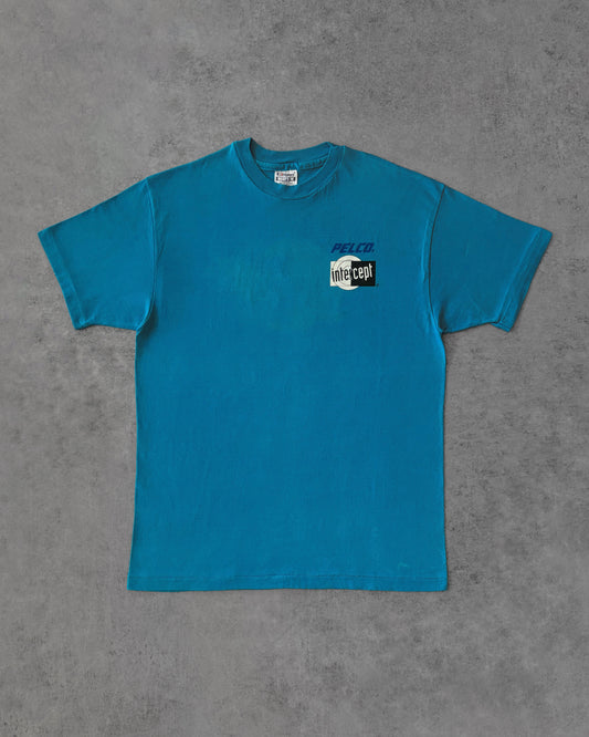 Vintage 1990s Pelco Intercept “Right on the Mark” Tee – Industrial Tech – Teal Single Stitch