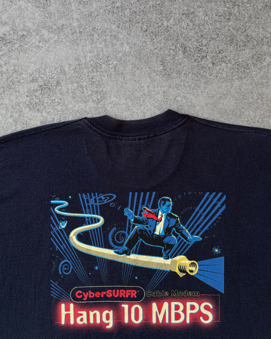 Vintage 1995 Motorola “Hang 10 MBPS” CyberSURFR Tee – FOTL – 1990s Techwear Promo Tee