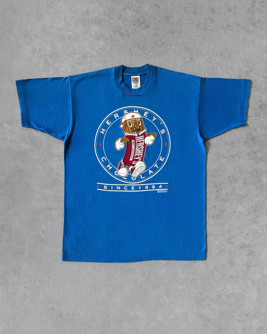 Vintage 1996 Hershey's Mascot T-Shirt – Blue Graphic Tee – Size XL – Fruit of the Loom