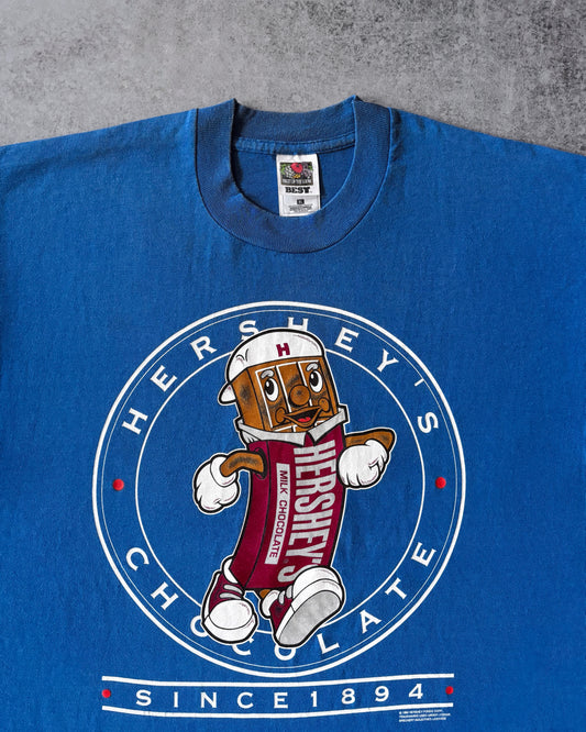 Vintage 1996 Hershey's Mascot T-Shirt – Blue Graphic Tee – Size XL – Fruit of the Loom