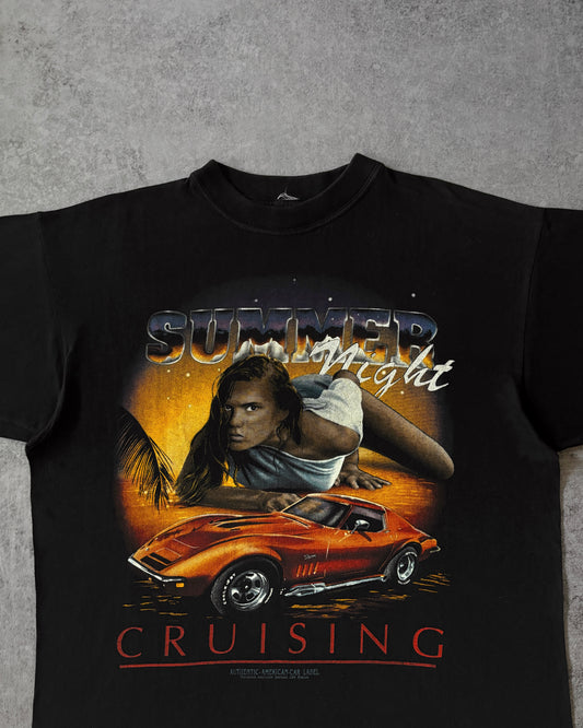 Vintage 90s “Summer Night Cruising” Car Tee – USA Made – Muscle Car Graphic