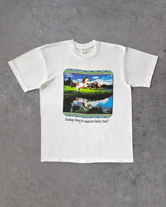 Vintage Native Horse T-Shirt – “Running Strong for American Indian Youth” – Single Stitch
