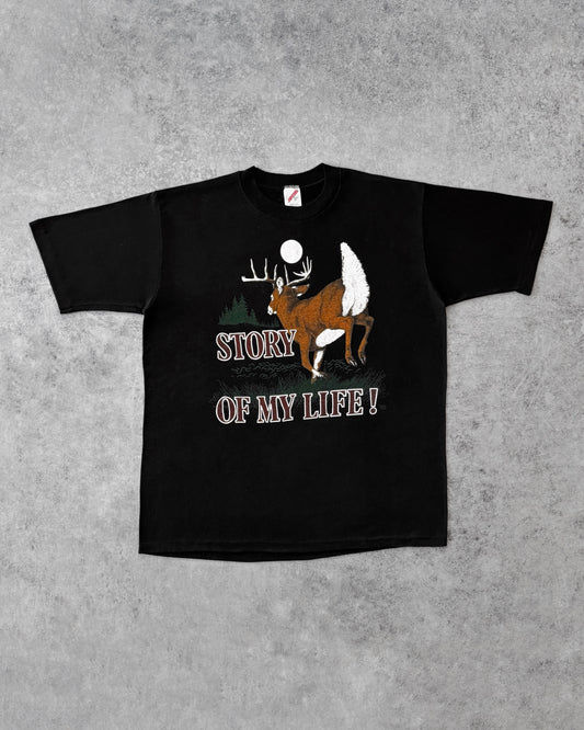 Vintage 90s “Story of My Life” Deer T-Shirt – Nature Humor Tee – Made in USA